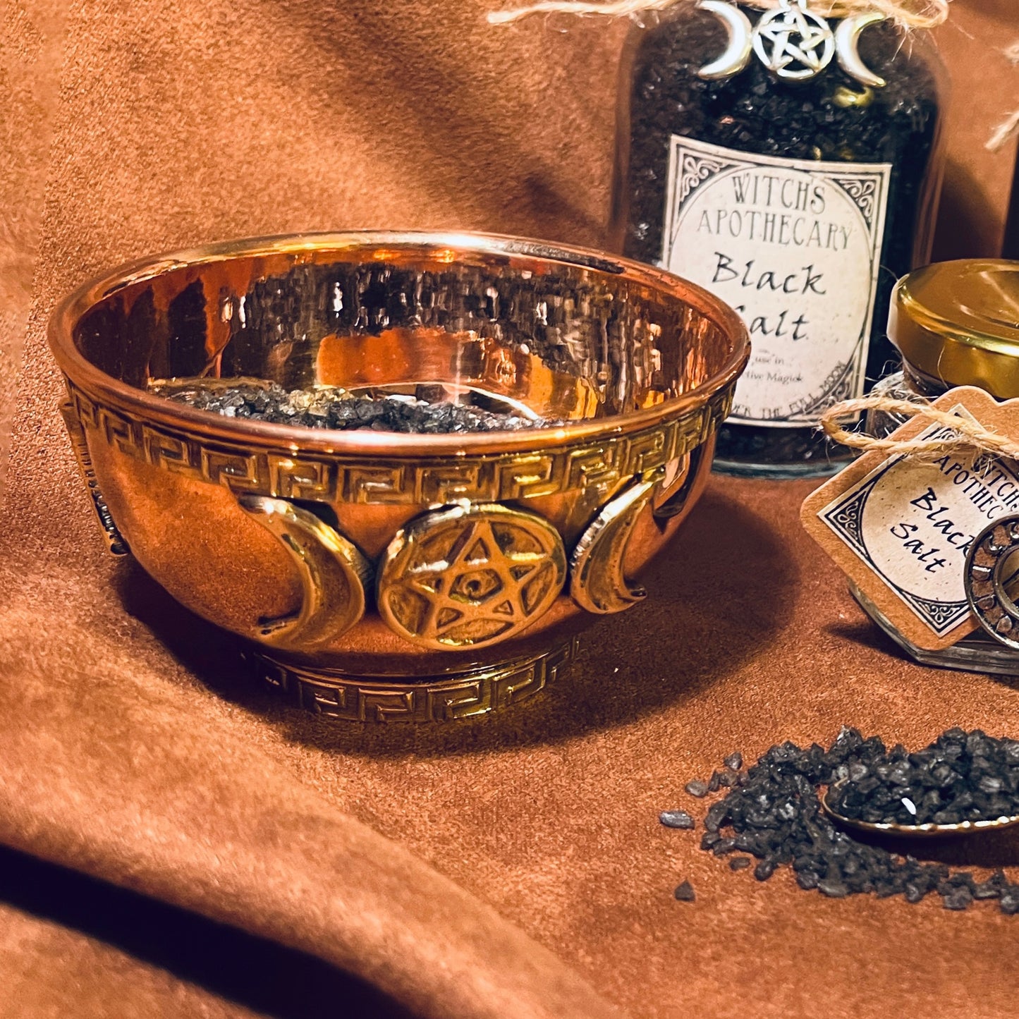 Triple Moon Pentacle Copper Offering Bowl 3"