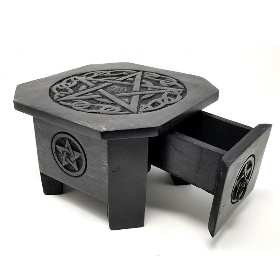 Pentagram Wood Altar Table with Drawer