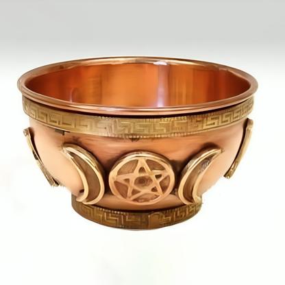 Triple Moon Pentacle Copper Offering Bowl 3"