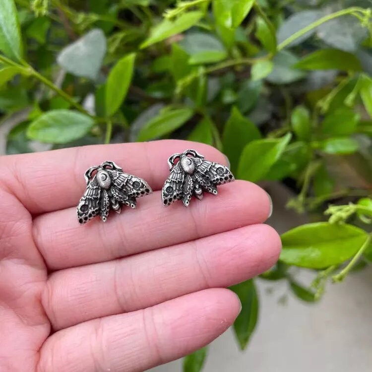 Small Moth Necklace ~ Moth Earrings ~ Lunar Moth Earrings ~ Stud Earrings ~ Post Earrings ~ Silver Earrings ~ Witch Earrings