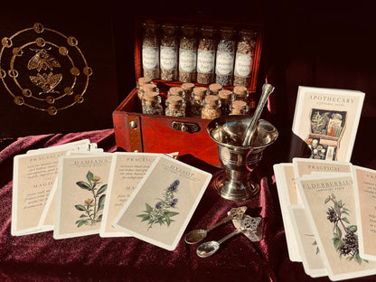 Witchcraft Apothecary w/ Mortar and Pestle ~ Herbs Glass Bottles ~ Book of Shadows Journal ~ Wiccan Pagan Altar Supplies for Potion Making