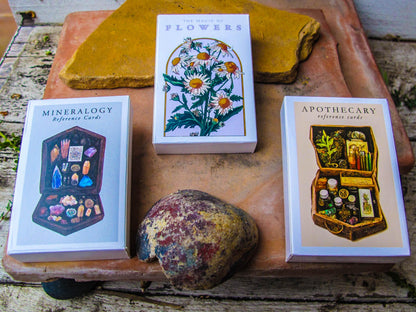 Witchcraft Cards~Set of 4 ~ Apothecary Crystal Flowers Cards Herbs ~ Index Reference Flash Cards ~ Wiccan Supplies ~ Mineralogy Oracle Deck