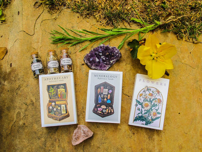 Witchcraft Cards~Set of 4 ~ Apothecary Crystal Flowers Cards Herbs ~ Index Reference Flash Cards ~ Wiccan Supplies ~ Mineralogy Oracle Deck