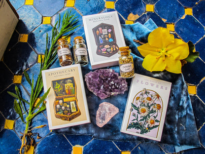 Witchcraft Cards~Set of 4 ~ Apothecary Crystal Flowers Cards Herbs ~ Index Reference Flash Cards ~ Wiccan Supplies ~ Mineralogy Oracle Deck