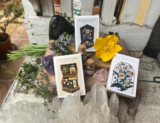 Witchcraft Cards~Set of 4 ~ Apothecary Crystal Flowers Cards Herbs ~ Index Reference Flash Cards ~ Wiccan Supplies ~ Mineralogy Oracle Deck