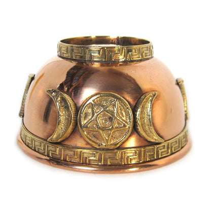 Triple Moon Pentacle Copper Offering Bowl 3"