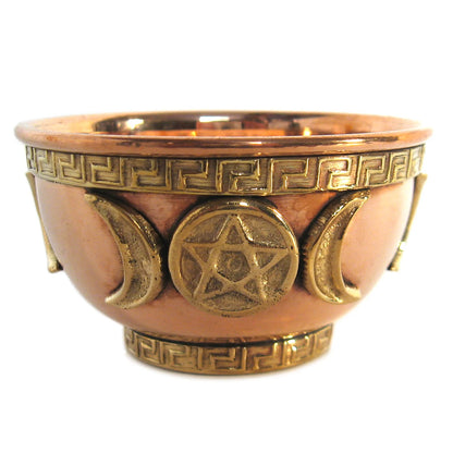 Triple Moon Pentacle Copper Offering Bowl 3"